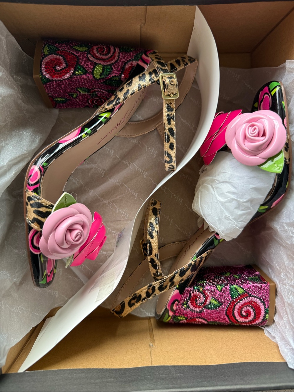 Betsey Johnson Pink & Hot Pink Floral Leopard-Trim Heels - Picture 7 of 9